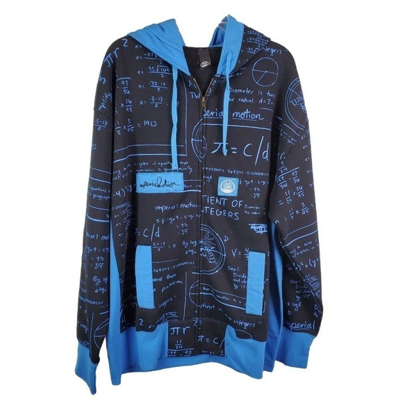 Imperial Motion Hooded Math Formula Hooded Front Zipper Blue Sweater Size XXL - Picture 1 of 11